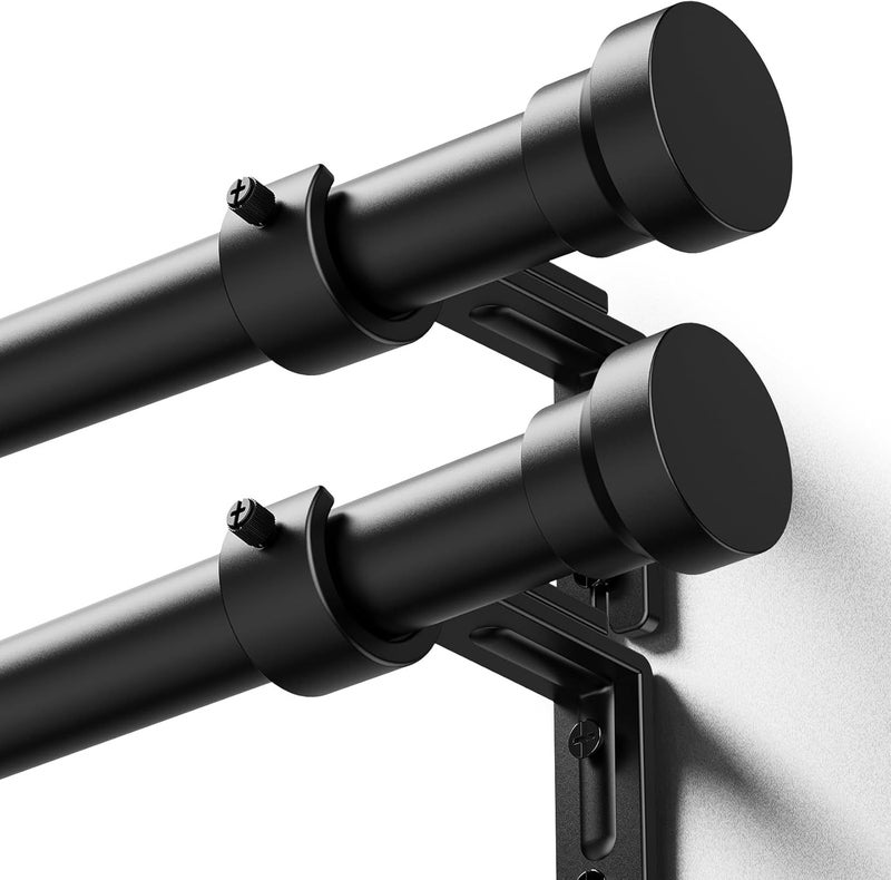 YaFex Curtain Rods 2 Pack 32-84 Inch, Heavy Duty 1 Inch Curtain Rod, Black Long Adjustable Window Treatment Rods, Modern Design, Easy Installation - Image 1